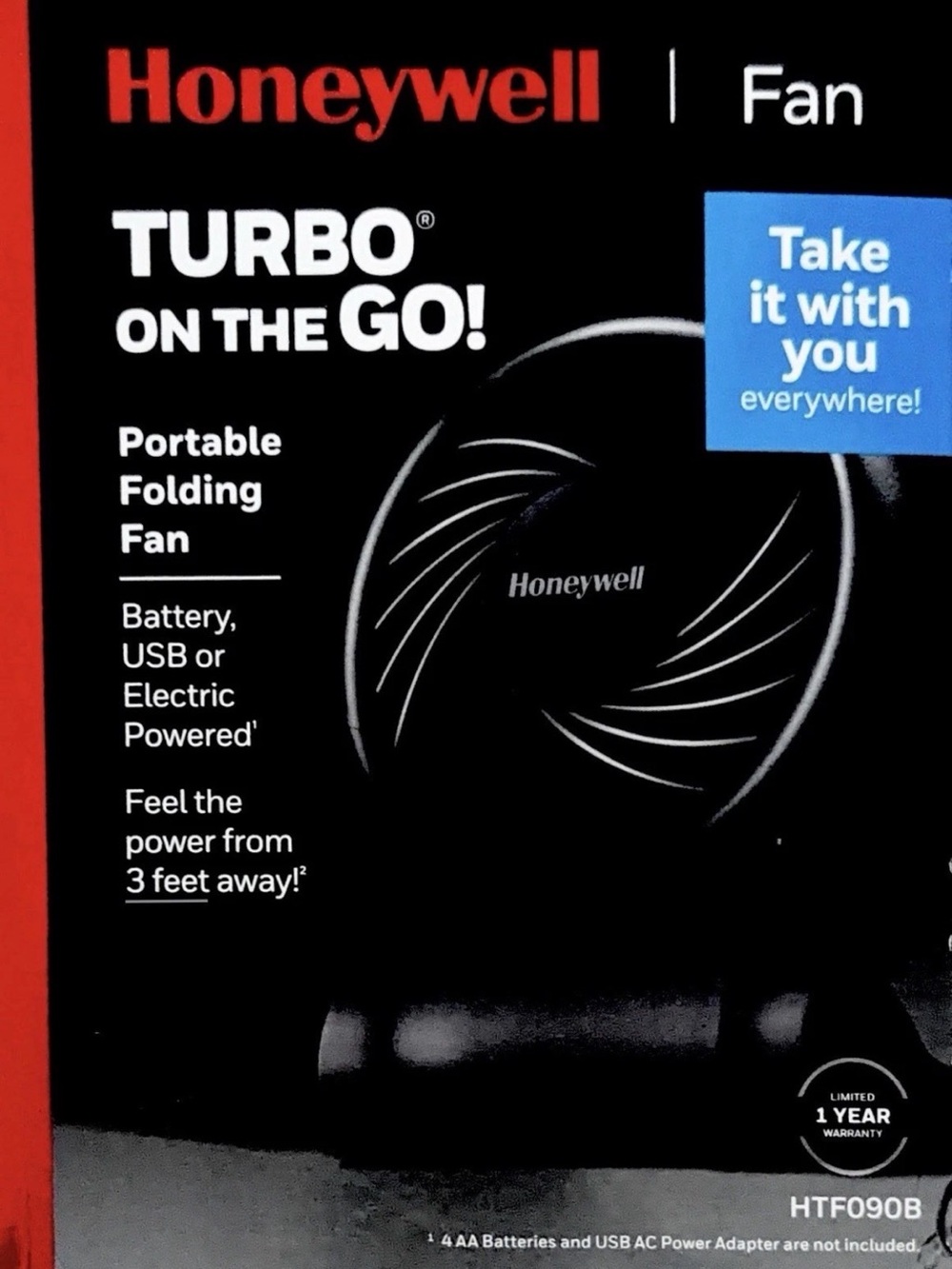 Honeywell HTF090B Turbo on the Go Portable Personal Fan - Black